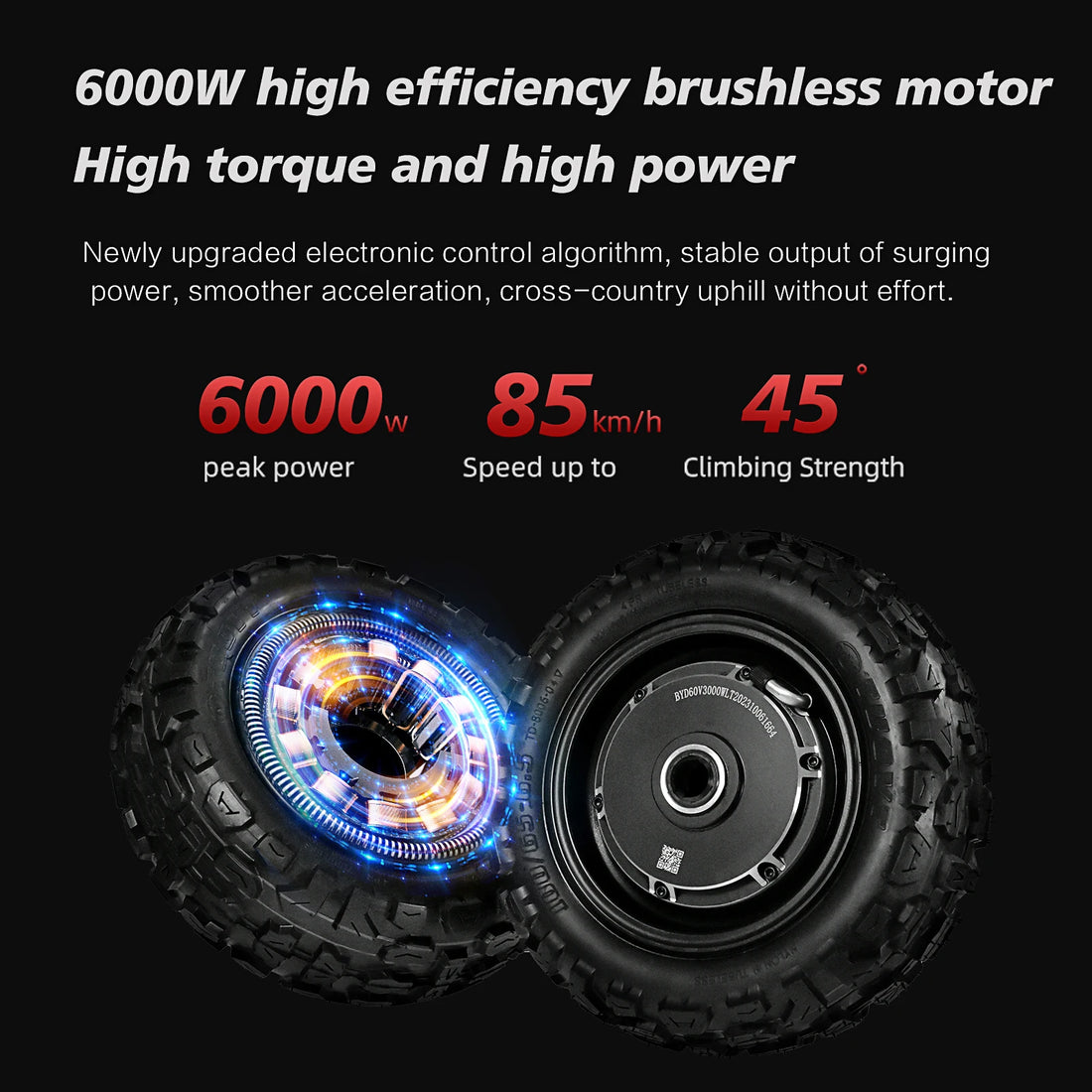 6000W Powerful Electric Scooter 60V 38Ah Max Speed 85km/h 100km Range 11'' Tire