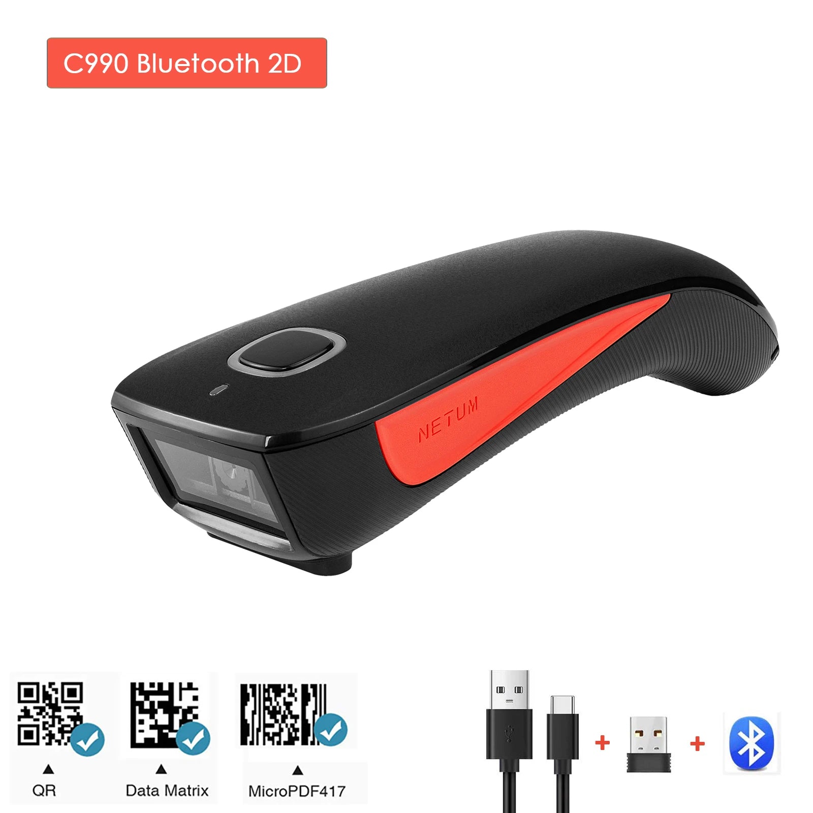 NETUM C750 Barcode Scanner Wireless Bluetooth Pocket USB