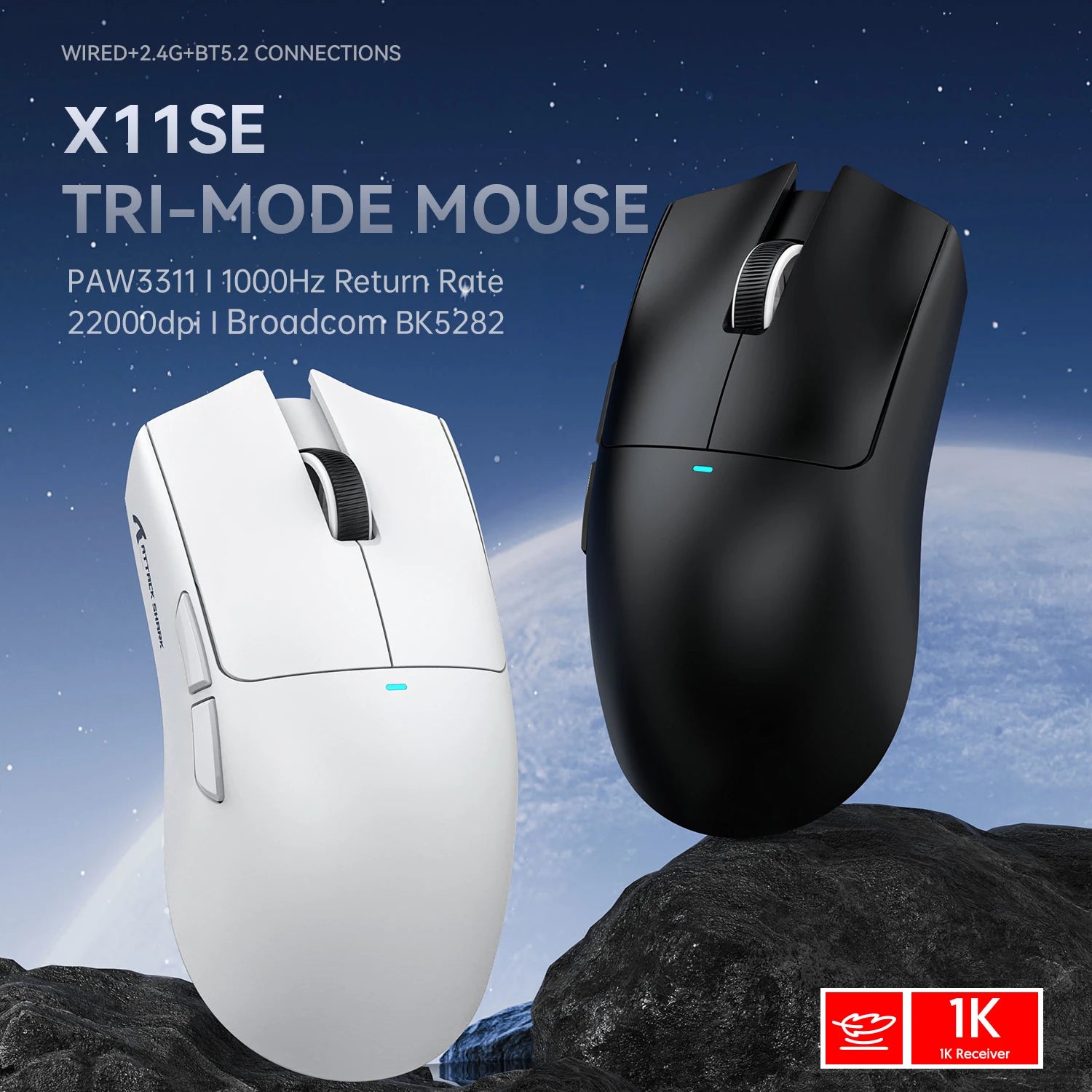 ATTACK SHARK X11SE Wireless Gaming Mouse, Tri-Mode