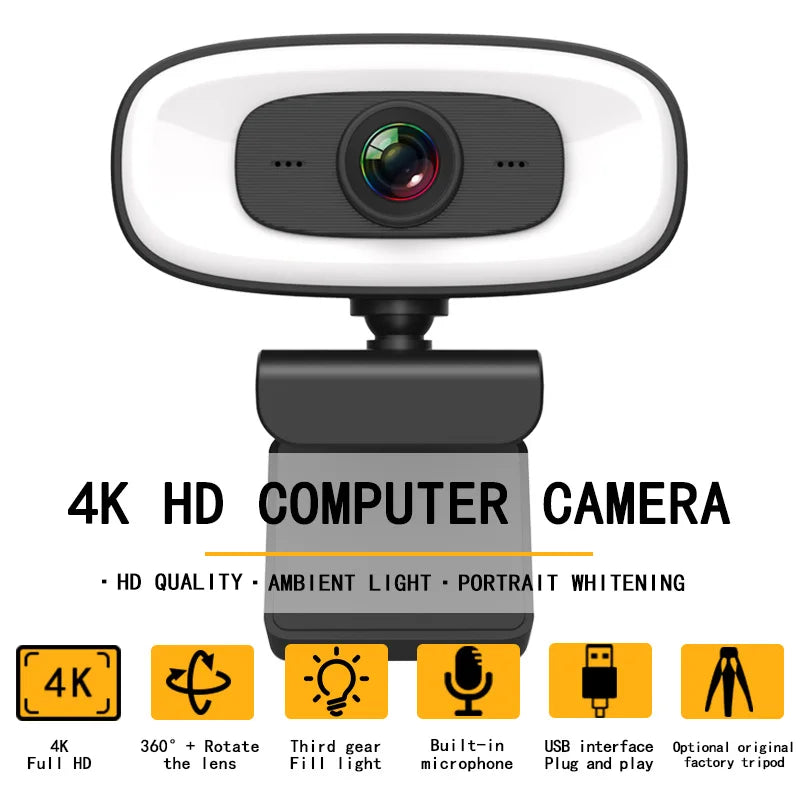 4K Webcam 1080P For PC Web Camera Cam USB Online Webcam