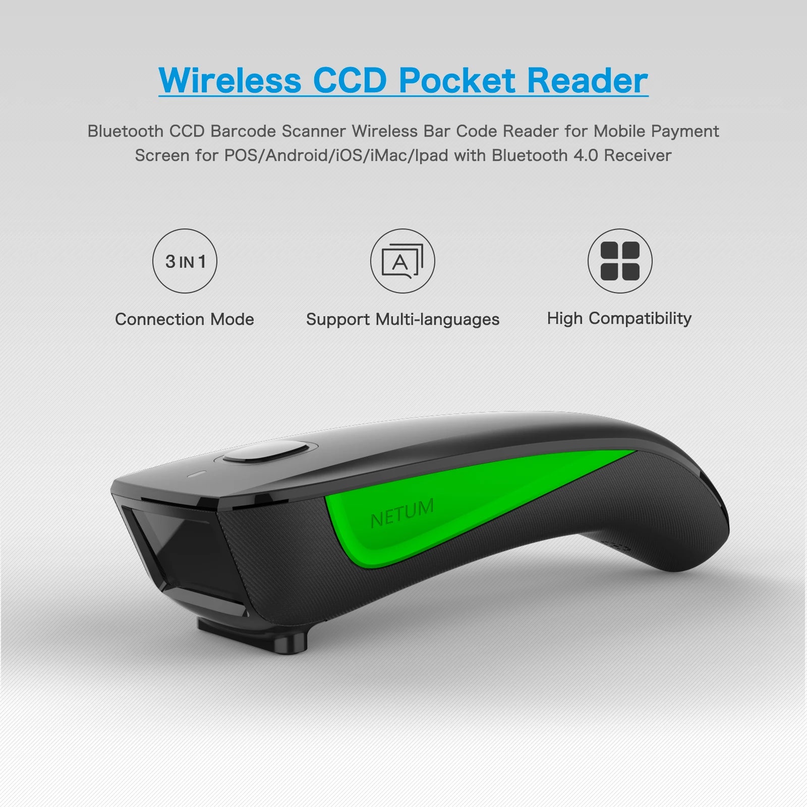 NETUM C750 Barcode Scanner Wireless Bluetooth Pocket USB
