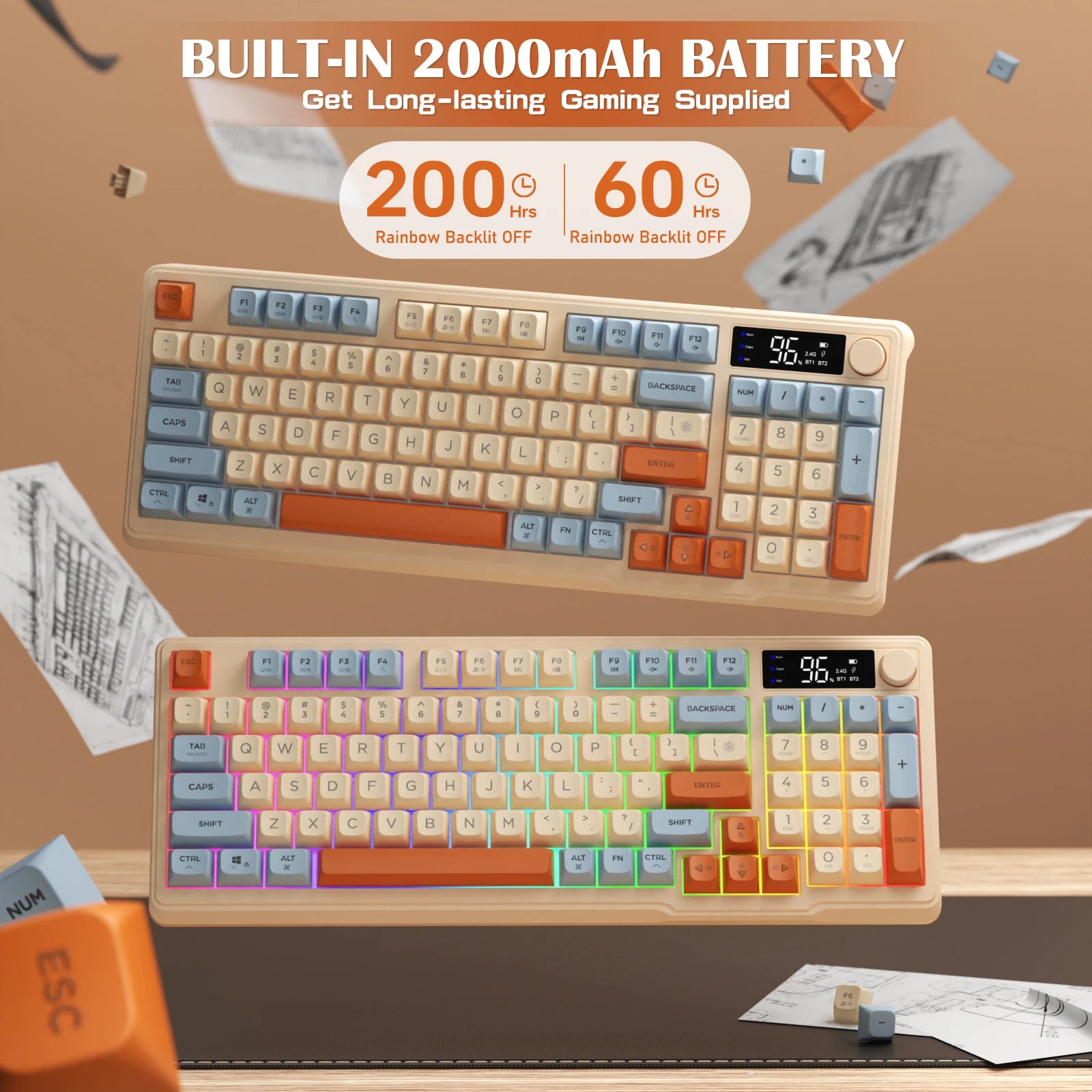 ZIYOU LANG Wireless Gaming Keyboard with Display Screen