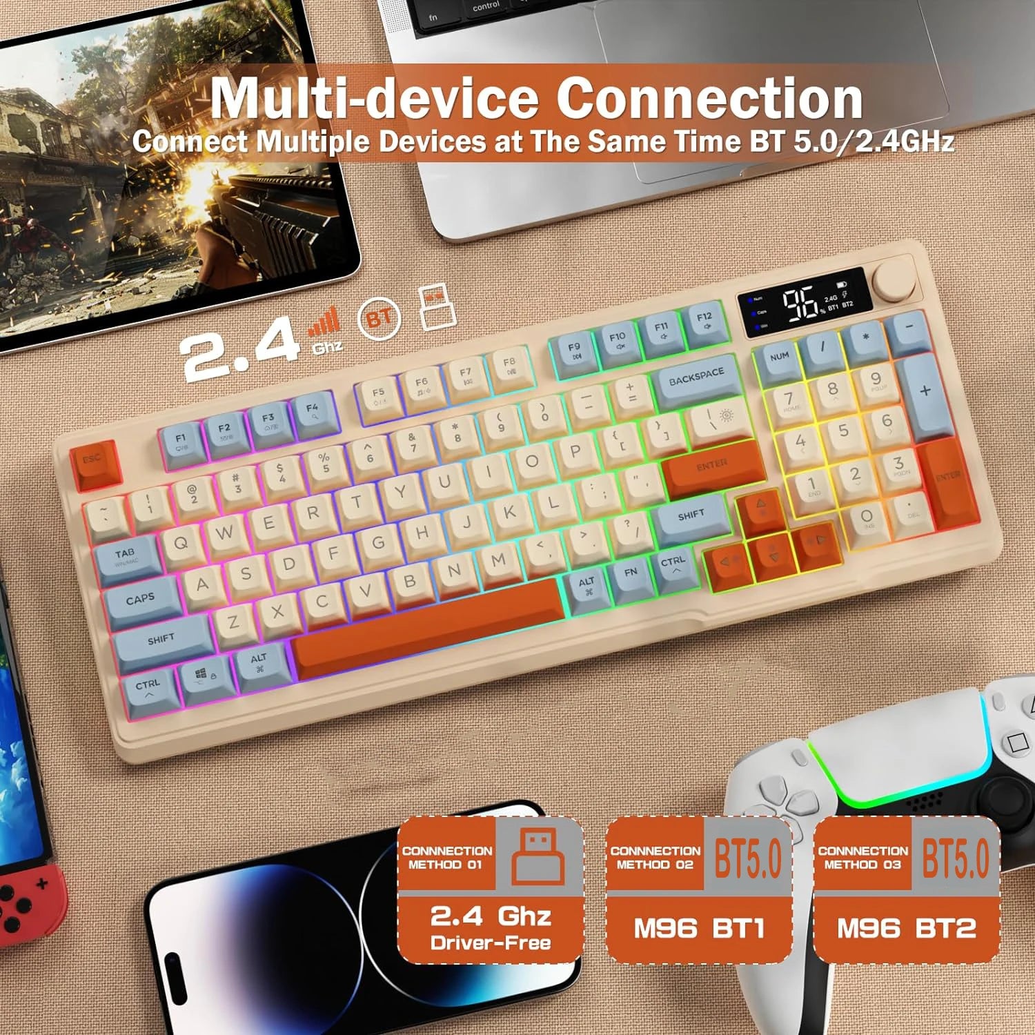 ZIYOU LANG Wireless Gaming Keyboard with Display Screen