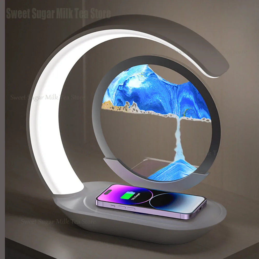Quicksand Table Lamp Wireless Charging Desk Lamp 3D Hourglass