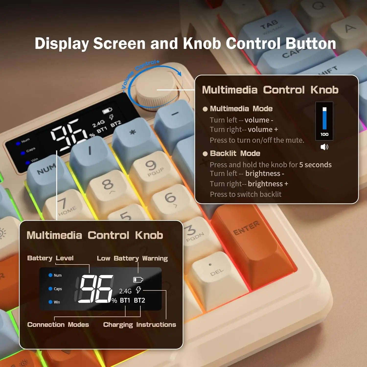 ZIYOU LANG Wireless Gaming Keyboard with Display Screen