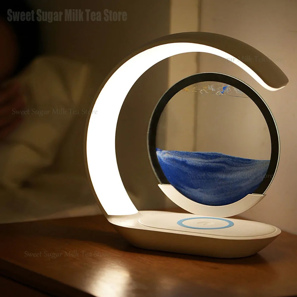 Quicksand Table Lamp Wireless Charging Desk Lamp 3D Hourglass