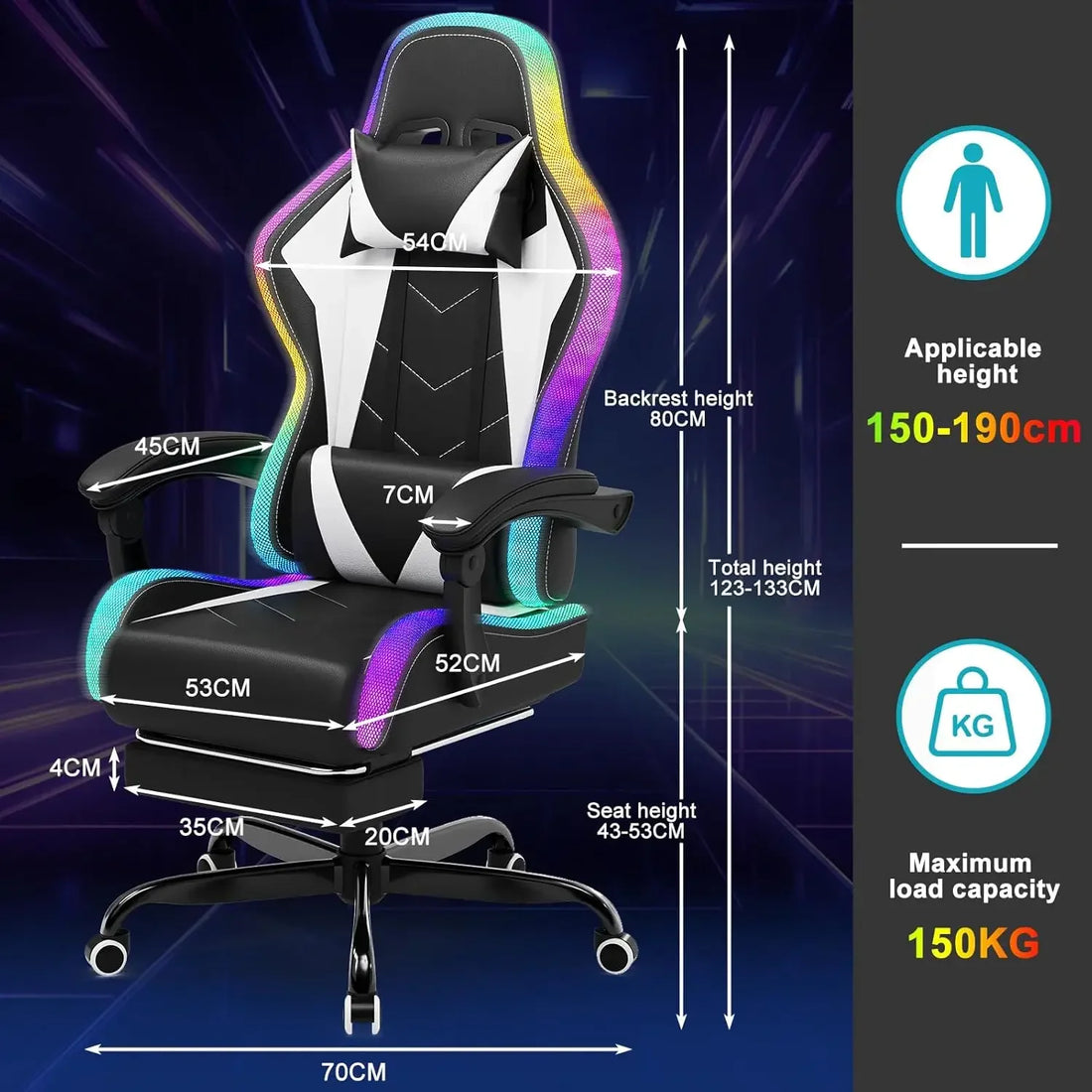 Devoko Chaise Gaming Ergonomique avec LED RGB, Massage