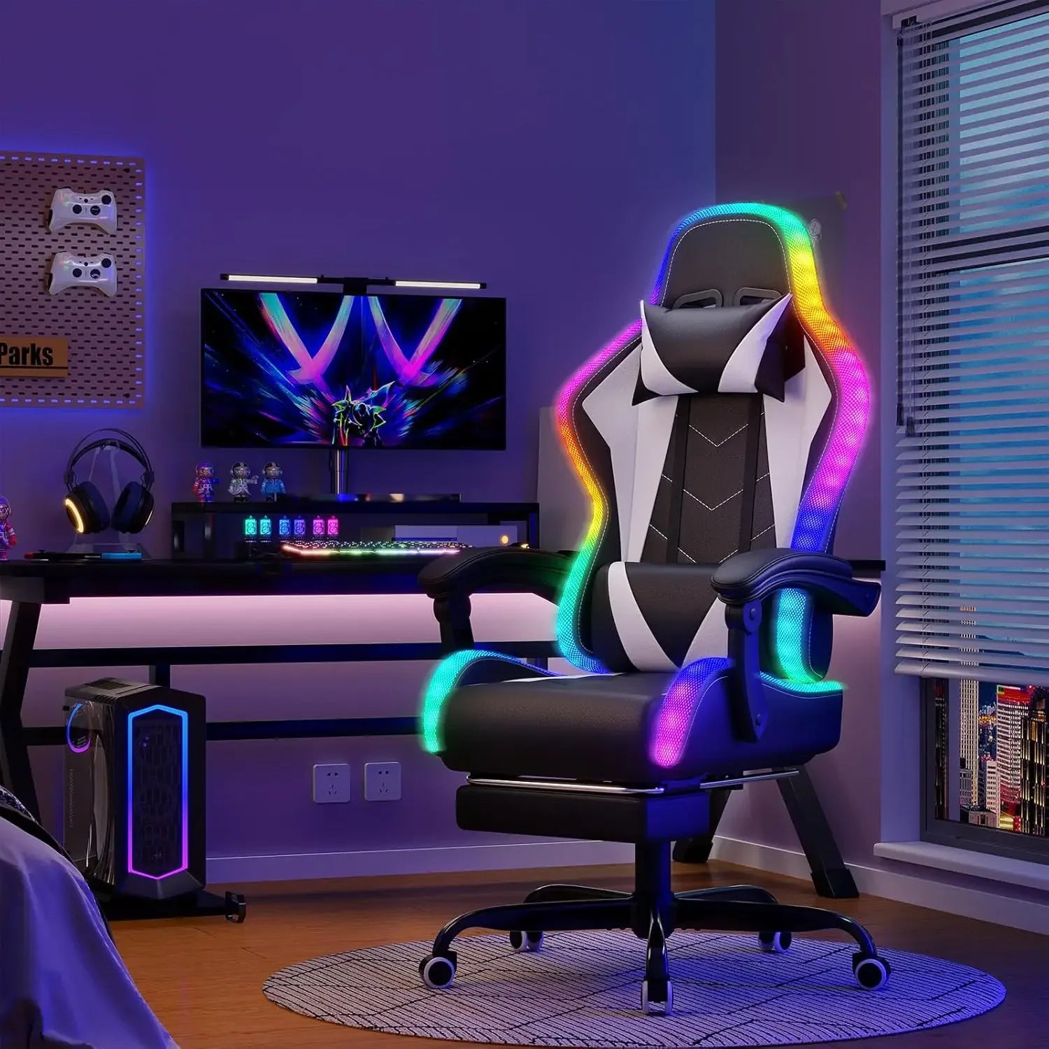 Devoko Chaise Gaming Ergonomique avec LED RGB, Massage