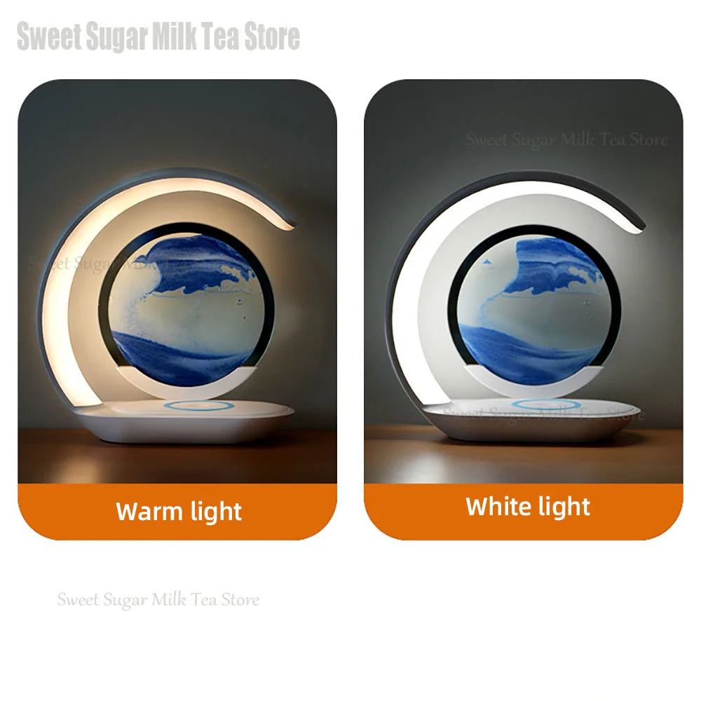 Quicksand Table Lamp Wireless Charging Desk Lamp 3D Hourglass