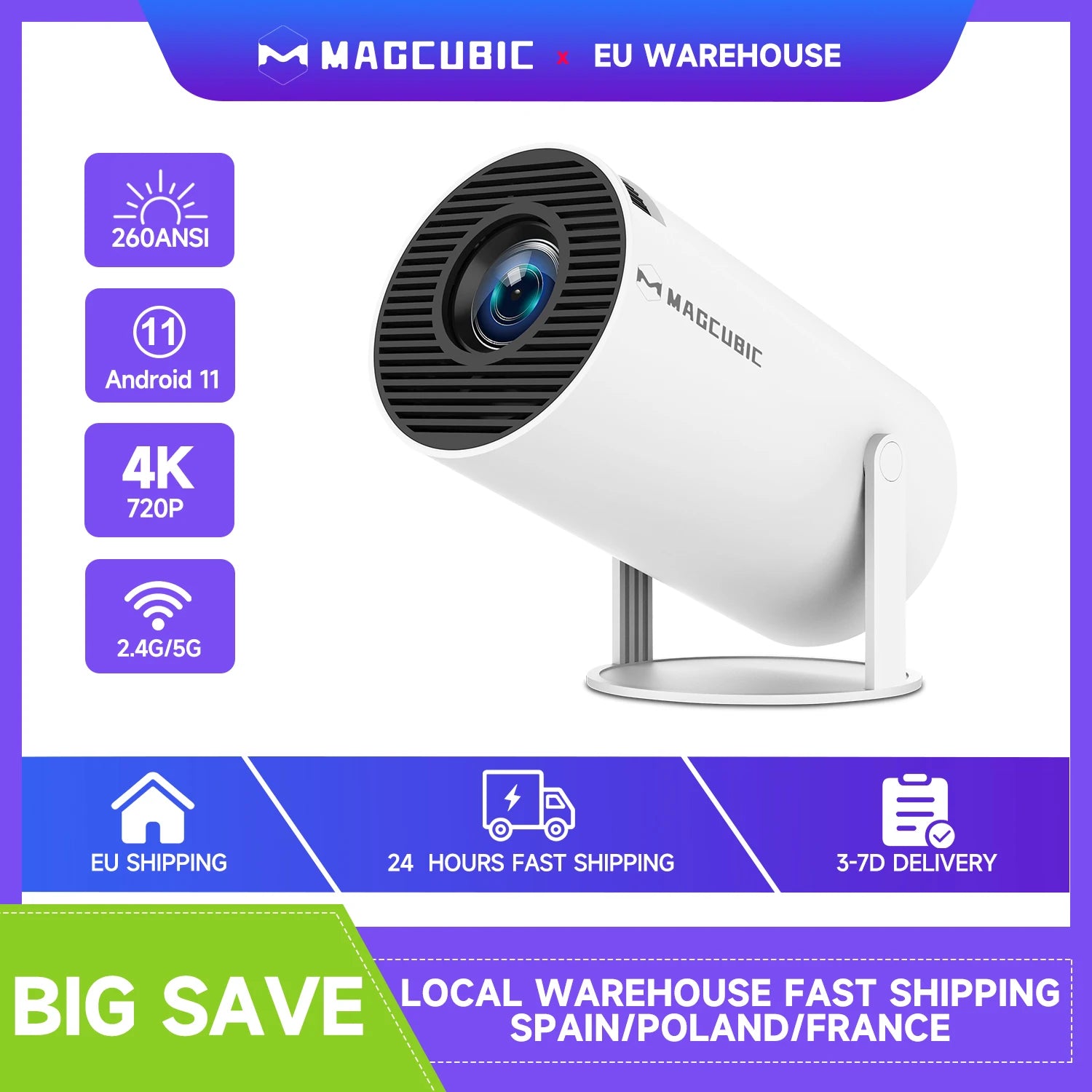 Magcubic Projector 4K Android 11 HY300 Pro Wifi6 290ANSI