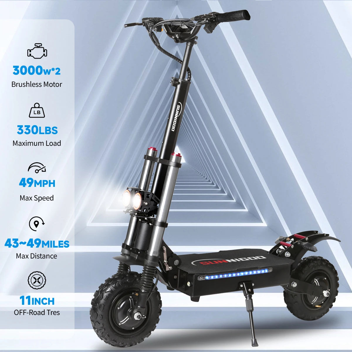 6000W Powerful Electric Scooter 60V 38Ah Max Speed 85km/h 100km Range 11'' Tire